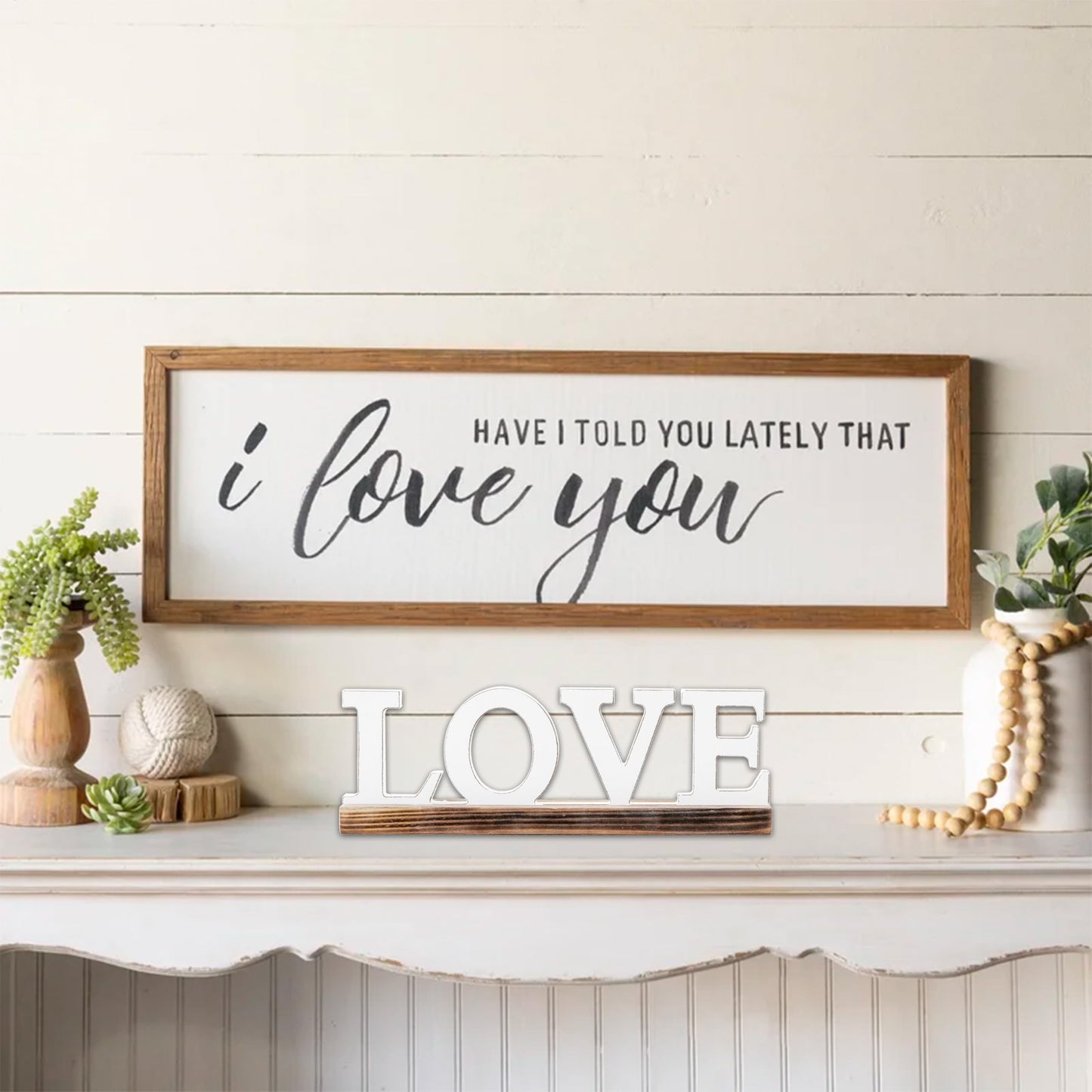Sintosin Rustic Love Signs Decor 12", Farmhouse Wooden Love Signs for Home Decor, Distressed White Wedding Signs for Tabletop, Decorative Bedroom Signs for Valentine Thanksgiving Christmas