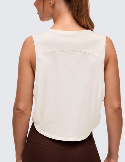 CRZ YOGA Pima Cotton Large Armhole Tank Tops for Women - Workout Sport Athletic Yoga Running Gym Loose Crop Sleeveless Shirts Milky White (Bone) Medium