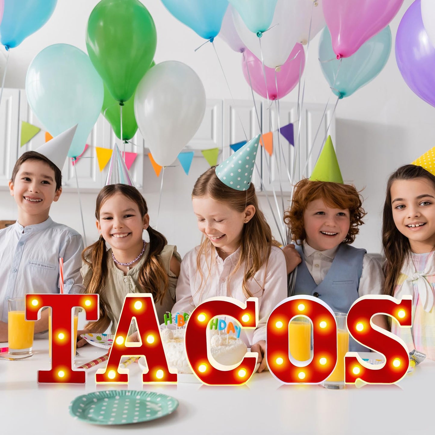 Aurelema Tacos Decorations 6.3" Light up Letters Mexican Cinco De Mayo Party Decorations Taco Bar Battery Powered Marquee LED Letter Sign for Mexican Tacos Theme Wedding Birthday Fiesta Party Supplies