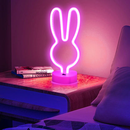 BAILEY Rabbit Ears Neon Sign,Easter Bunny Rabbit LED Lights with Holder Base,USB or 3-AA Battery Powered Neon Light of Business Premises for Christmas Easter Party Holiday Night Bedroom Gifts (Pink)