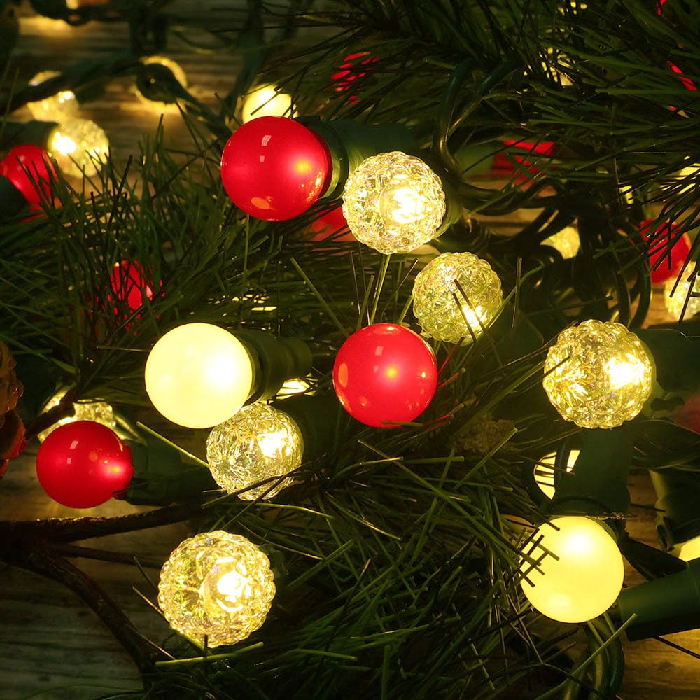 GlowVibe 70 Counts Red and White Christmas Lights, 19ft G15 Pearlized Glass Bulbs, ETL Certified LED Christmas Globe String Lights Plug-in, Indoor Xmas Tree Lights for Outdoor Xmas Home Decor