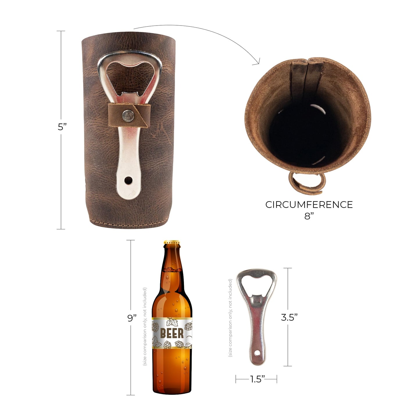 Hide & Groom, Set of 2 Bottle Sleeves with Bottle Opener Slot for Weddings, Best Man Accessories, Rustic Covers for Standard Bottles, Collapsible, Full Grain Leather, Handmade, Bourbon Brown