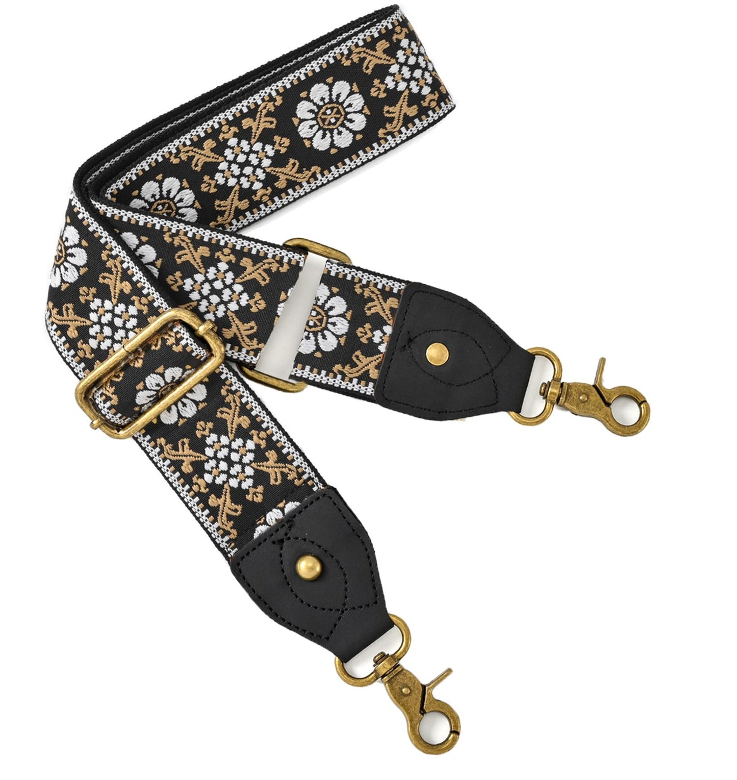 KIMPUDSEN Purse Strap Replacement Crossbody Handbag Adjustable Embroidery Bag Strap(Black Leather-28)