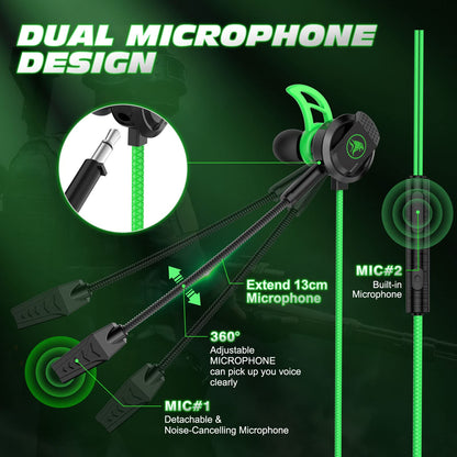 BlueFire 3.5 MM Gaming Headphone Wired Gaming Earphone Noise Cancelling Stereo Bass E-Sport Earphone with Adjustable Mic for PS4, Xbox One, Laptop, Cellphone, PC (Green)