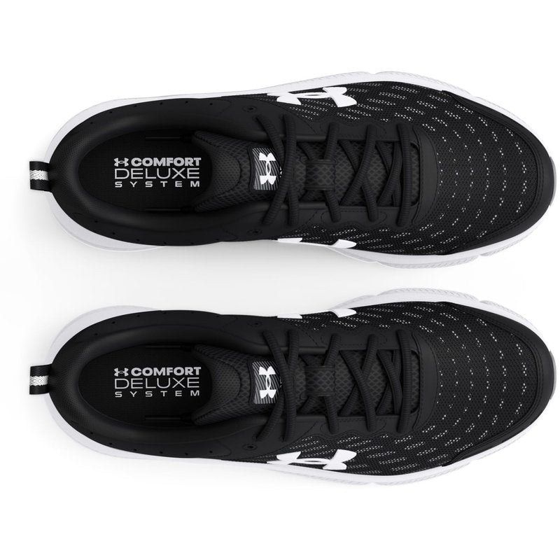 Under Armour Men's Charged Assert 10 Running Shoe, (001) Black/Black/White, 15 XX-Wide