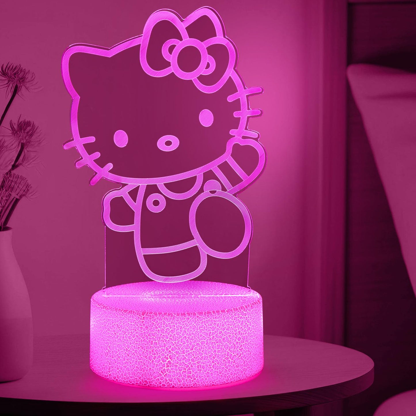 sunduck Pink Kawaii Kitty 3D Night Light with Corded Control- Dreamy Girls Room Decor, Perfect Birthday/Christmas Gift for Kids, Unique Holiday Present