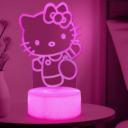 sunduck Pink Kawaii Kitty 3D Night Light with Corded Control- Dreamy Girls Room Decor, Perfect Birthday/Christmas Gift for Kids, Unique Holiday Present