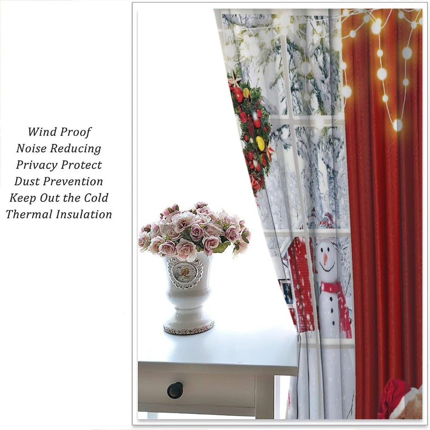 FengMingRui Merry Christmas Curtains Winter Festival Snowman Christmas Tree New Year Christmas Window Treatment Bedroom Living Room Decoration Decor Window Drapes 42" W X 45" L