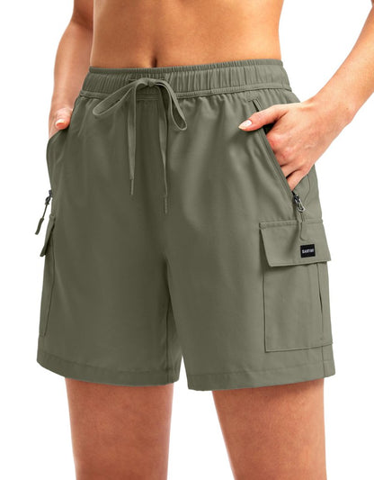 SANTINY Women's 5''/ 7''/9'' Hiking Cargo Shorts Quick Dry Lightweight Summer Shorts for Women Athletic Golf Zipper Pockets(Silver Sage_M)