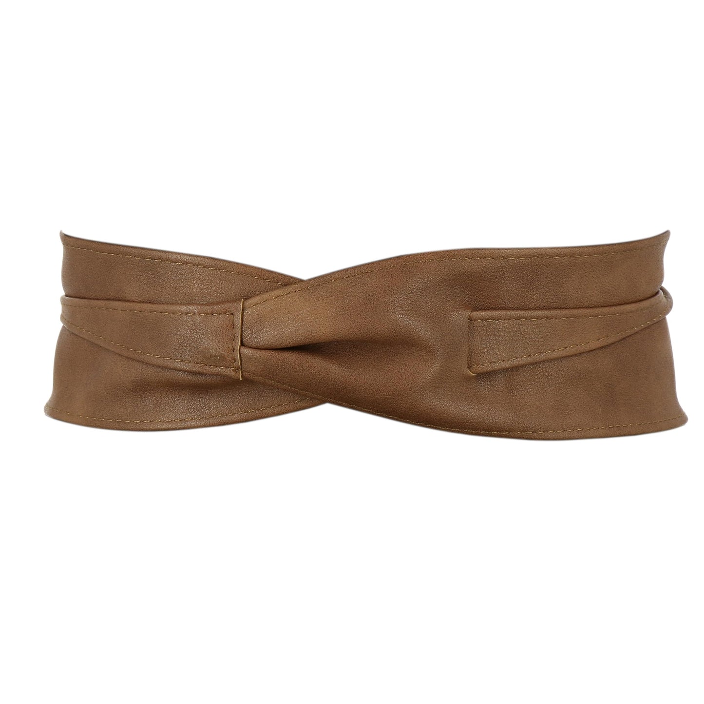 FASHIONGEN Obi Belt for Women – Wide Waist Belt in Faux Leather, MICA - Light Brown, Large/X-large