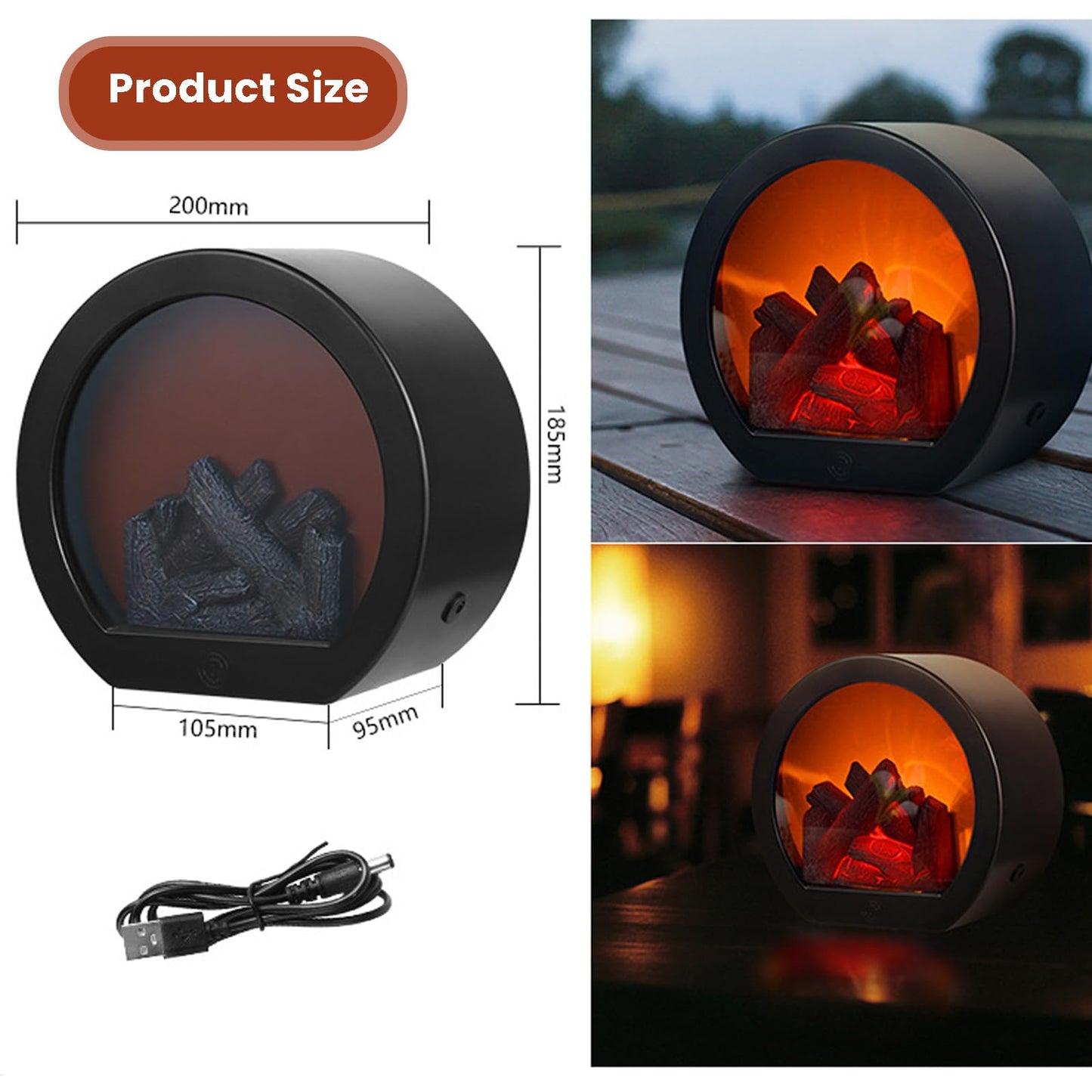Ragyzity Decorative Flameless Portable LED Lanterns, Fireplace Light with LED Simulation Log Flame Effect, Touch Switch Simulation Flame for Home Christmas Decor