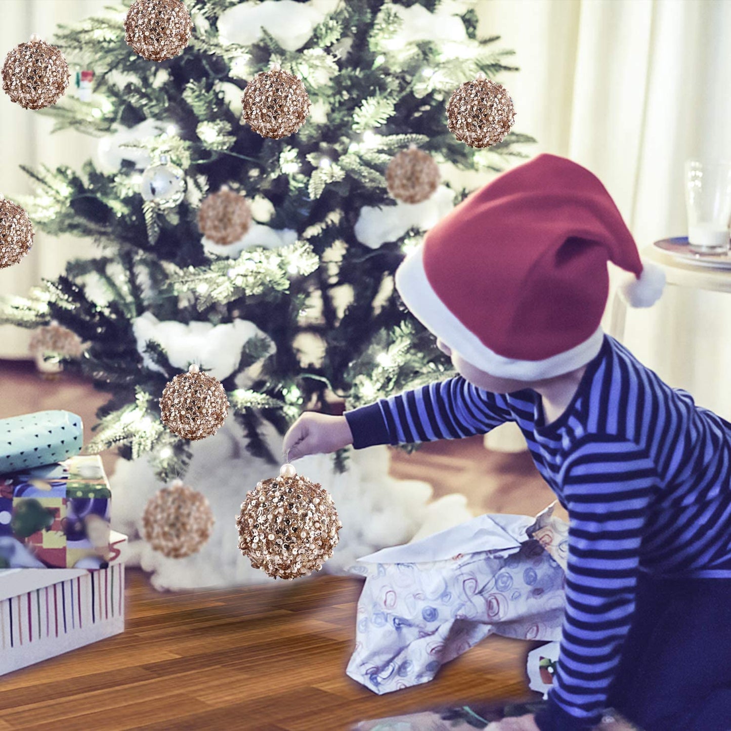 4.25" Christmas Ball Ornaments 4pc Set Shatterproof Christmas Decorations Tree Balls for Xmas Trees Wedding Party Holiday Decorations Tabletop Small Trees Decoration (Champagne)