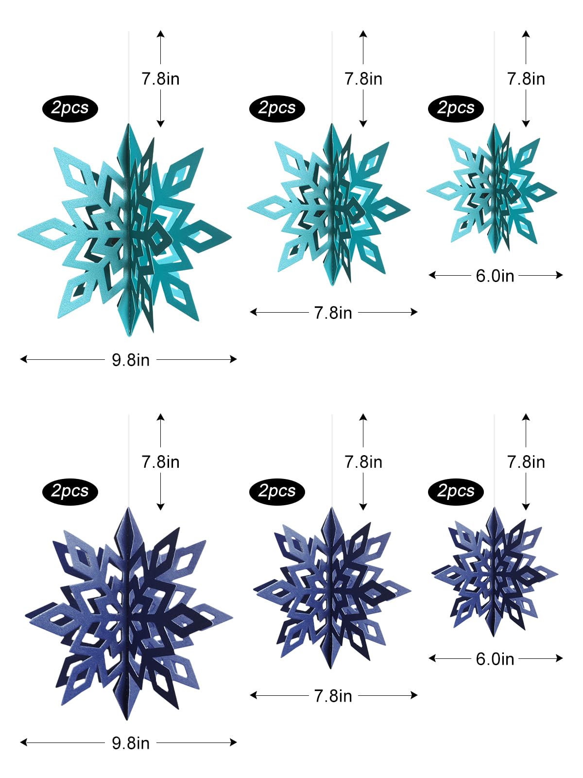 Winter Snowflake Hanging Decorations - 3D Large Blue Snowflakes Paper Hanging Garland for Christmas Winter Wonderland Holiday New Year Party Home Decoration 12PCS (Blue&Light Blue)
