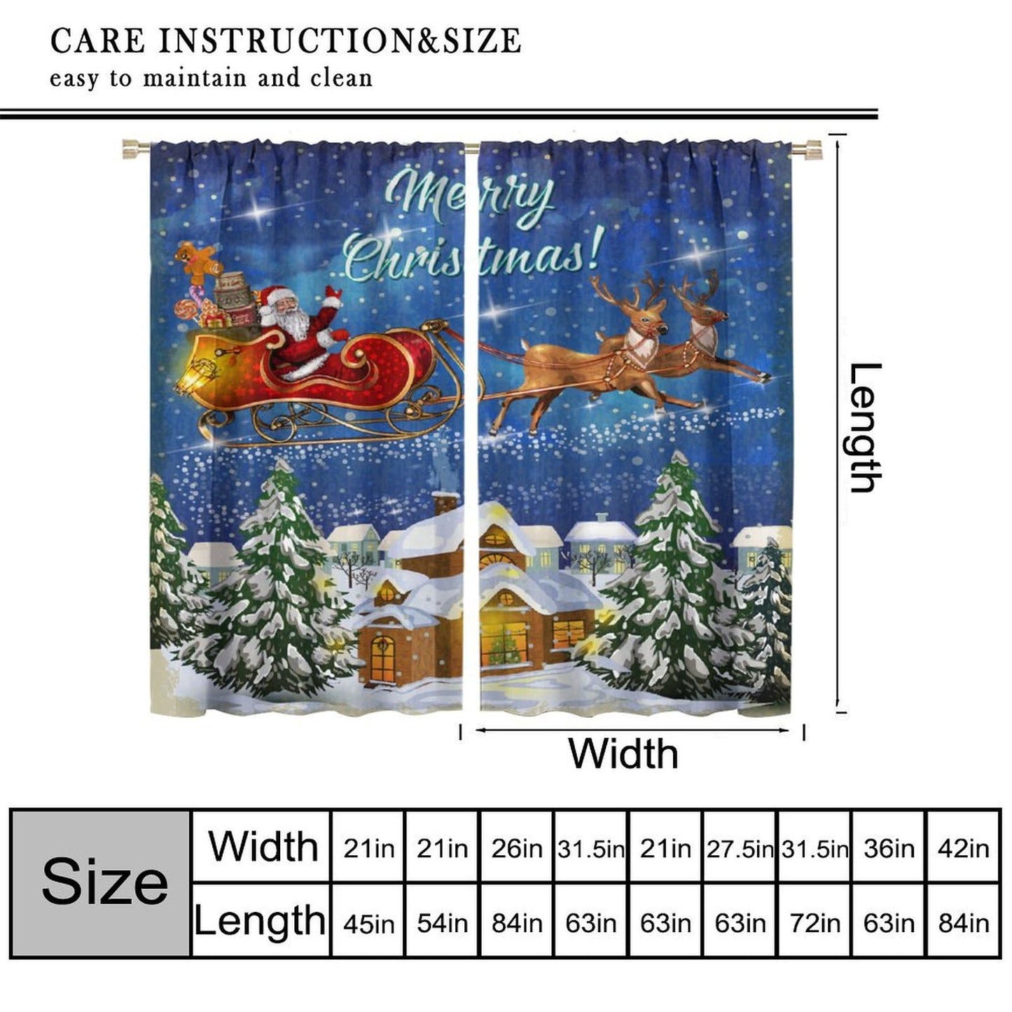 FengMingRui Christmas Curtains Santa Claus Sleigh Chimneys New Year Christmas Patterns Printed Window Treatment Bedroom Living Room Decoration Decor Window Drapes 42" W X 45" L