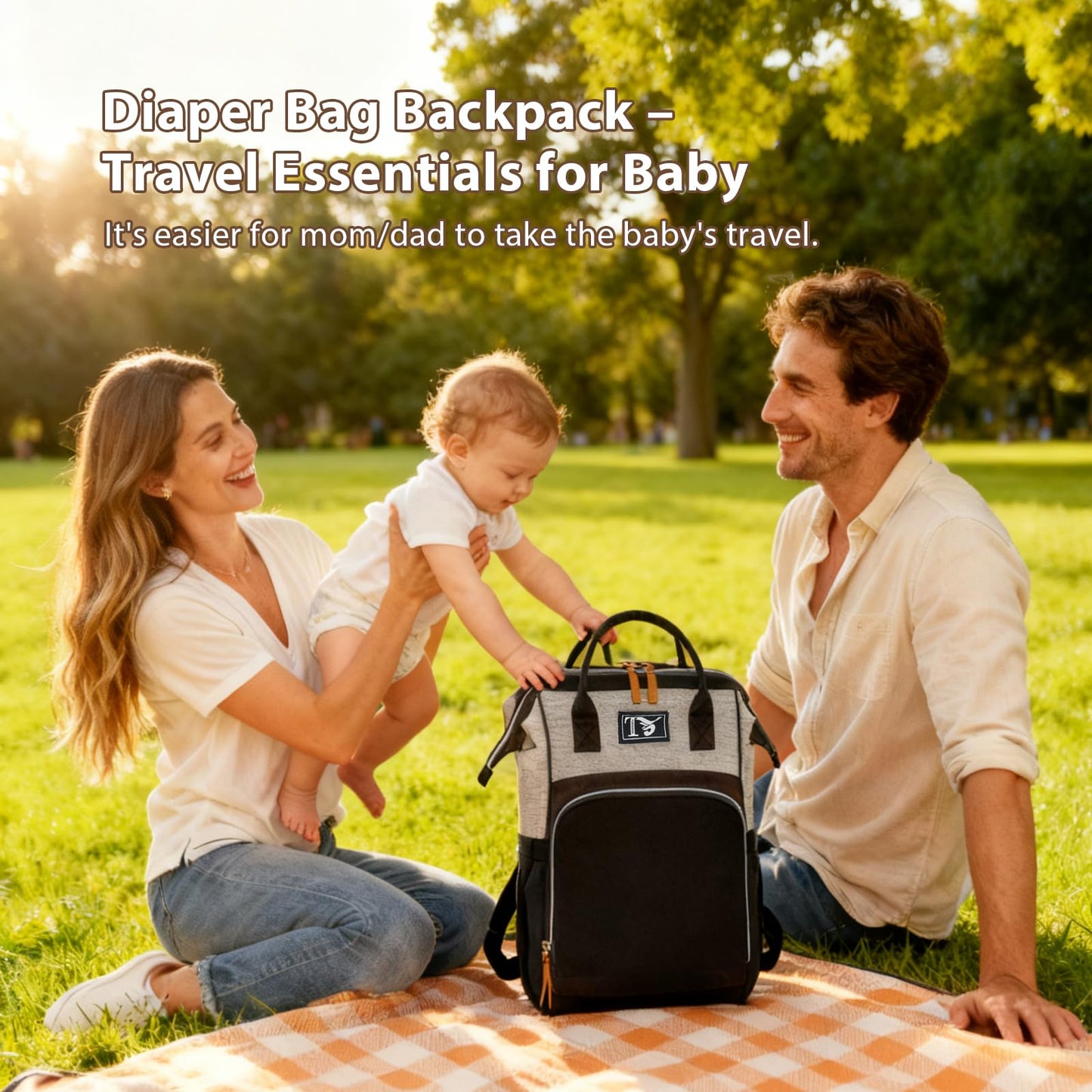 Packino Diaper Bag Backpack for Women - Multifunction Travel Essentials Baby Diaper Bag with Changing Pad, Large Backpack Baby Girl Boy, Insulated Bottle Holders & Stroller Straps (Black+Gray)