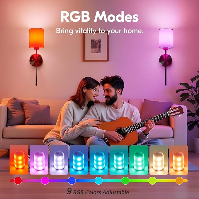 Battery Operated Wall Sconce Set of 2, Brushed Gold Cordless Rechargeable Wall Sconces with Dimmable LED Bulb and Remote, 13 Colors Wall Lights for Bedroom Living Room Hallway