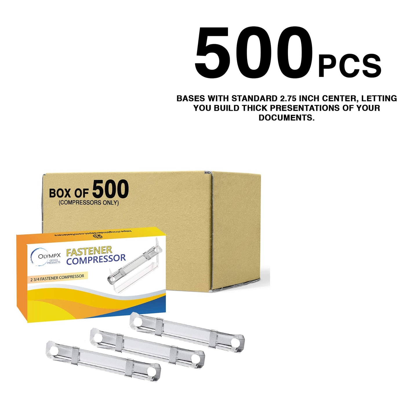 OLYMPX 500 Pcs of Prong Paper Fastener Compressors for Standard 2-Hole Punch, Works with 1 Inch - 3.5 Inch Capacity, 2.75 Inch Center for Paper Fastener Prong Bases, Bulk-Packed