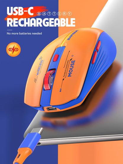RAPIQUE Bluetooth Wireless Mouse - (BT1/BT2+USB Receiver) Dual Mode, Rechargeable, Quiet Click, Multi-Device Compatibility for Laptop, Computer, MacBook, Tablet (Blue and Orange)