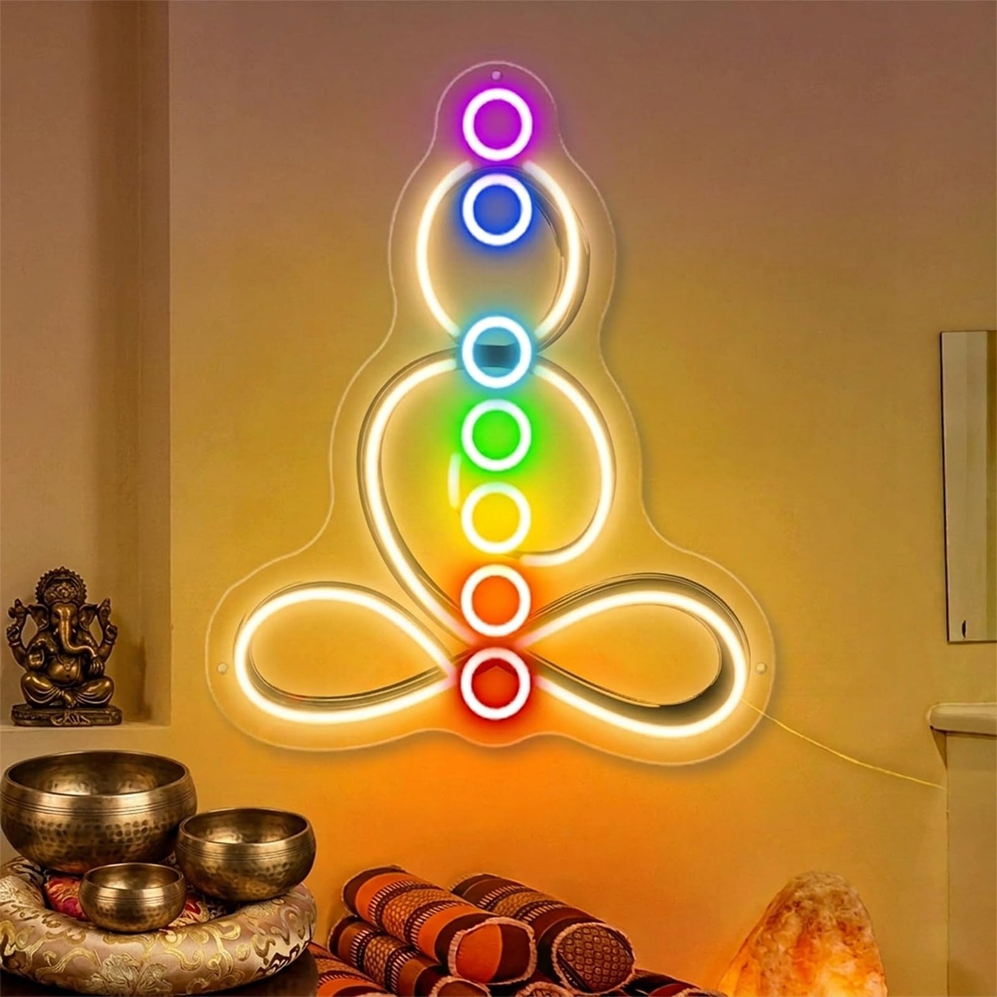 Seven Chakras Meditation Neon Sign Custom Yoga Studio Logo LED Sign Chakras LED Neon Pilates Studio Art Meditation Room Wall Art Yoga Lover Gift, Psychic Chakras Healing Exercise, Peaceful Sign