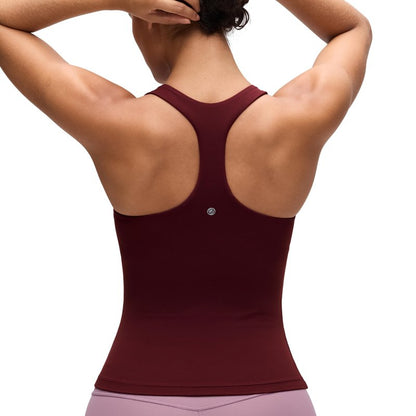 CRZ YOGA Butterluxe Workout Racerback Tank Tops for Women - Padded Athletic Spandex Yoga Shirts with Built in Bra Red Merlot X-Large