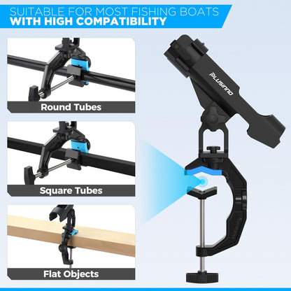 PLUSINNO 1 Pack Fishing Rod Holders for Boat, Upgraded Fishing Rod Holder with Enlarge Clamp, Innovative Dual-V Shaped Design, Fit Round/Square Tube Boat Fishing, Fishing Gear, Gifts for Men