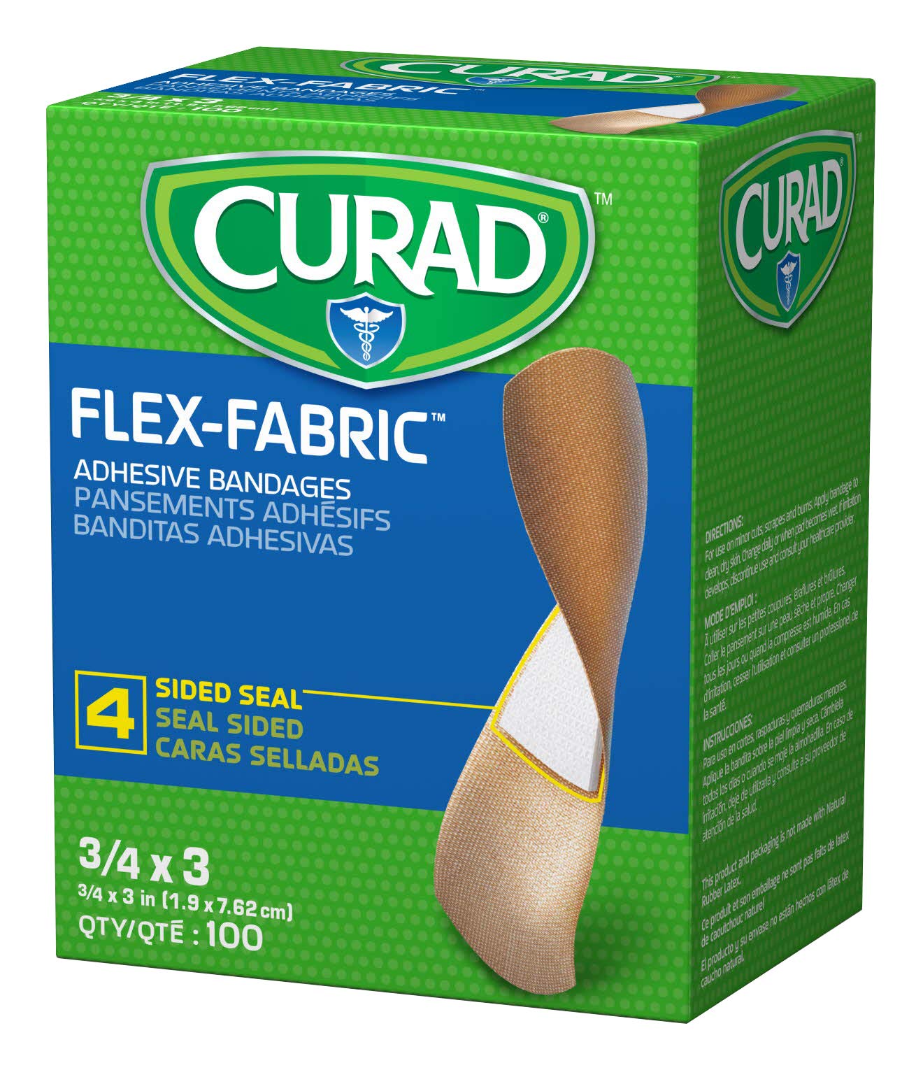 CURAD Flex Fabric Adhesive Bandages, Bandage Size is 3/4" x 3", ALL ONE SIZE, (Box of 100)