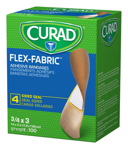 CURAD Flex Fabric Adhesive Bandages, Bandage Size is 3/4" x 3", ALL ONE SIZE, (Box of 100)