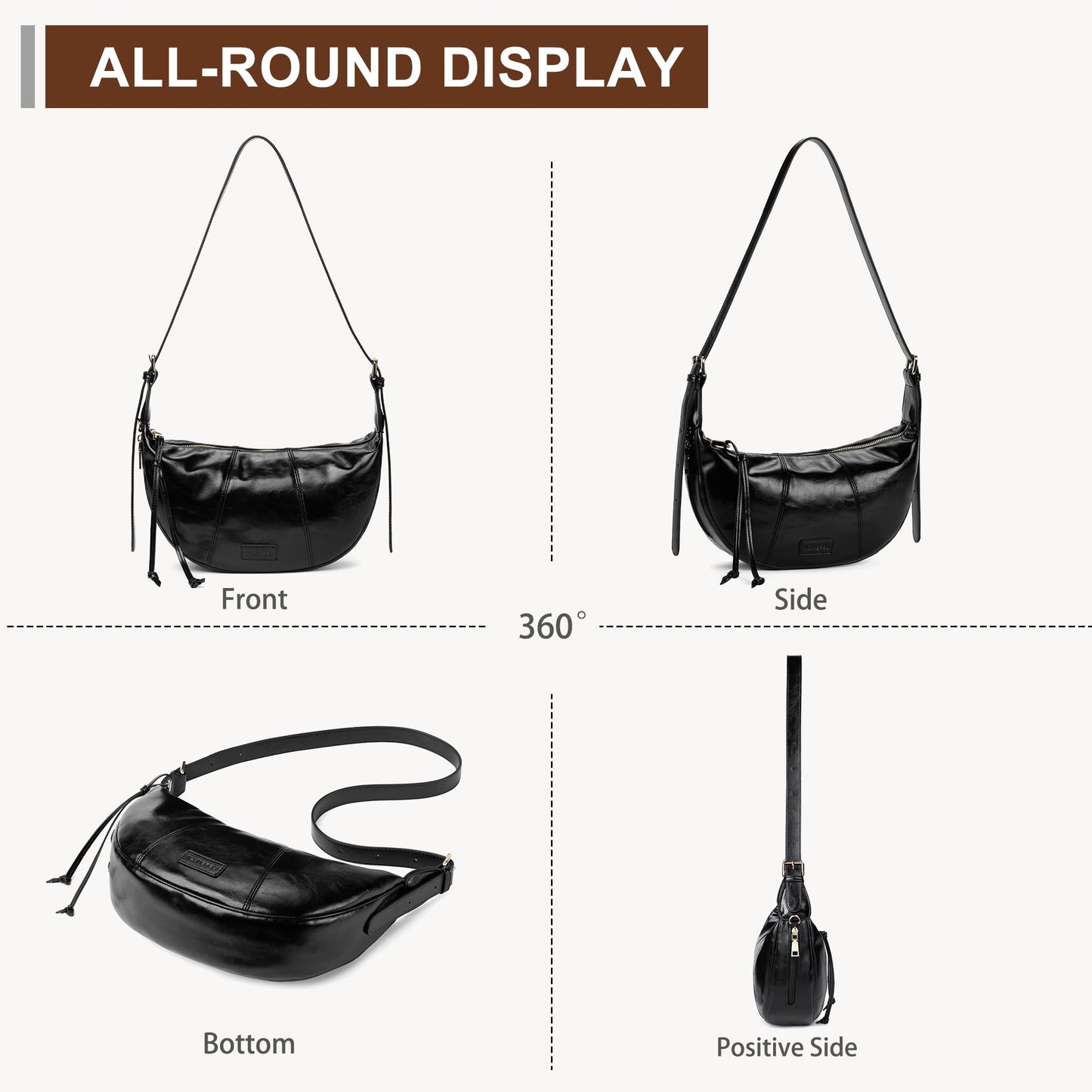Small Crescent Crossbody Bags for Women Vegan Leather Womens Purse Hobo Shoulder Sling Bag Handbag with Adjustable Strap Daily Bag