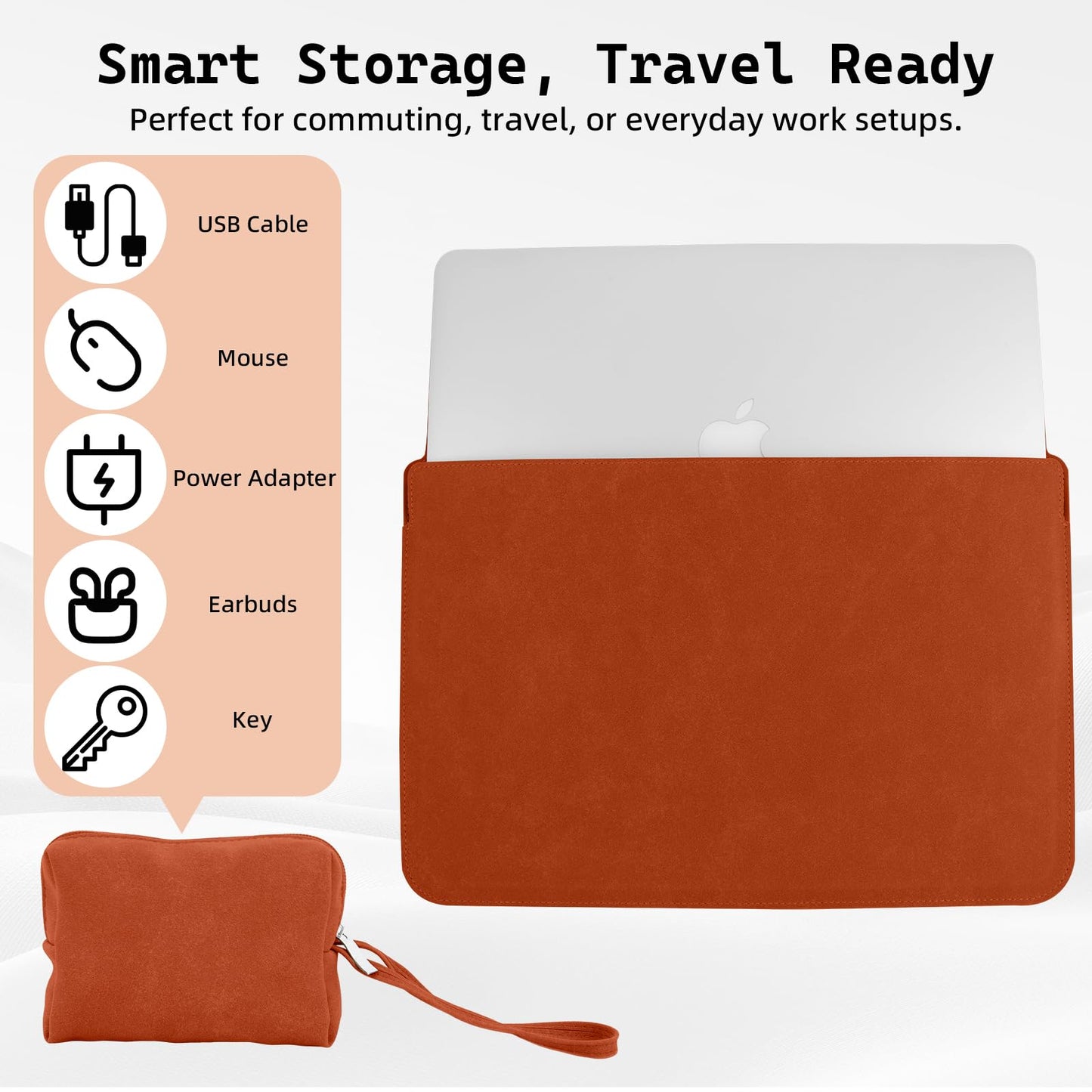 PinnWaa 13.3-14 Inch Laptop Sleeve Case with Stand Feature, Matte PU Leather Slim Bag for MacBook Pro 14/MacBook Air 13/13.3'' 2026-2021/Dell/Lenovo/HP/ASUS/Huawei Laptop Protective Cover (Orange)