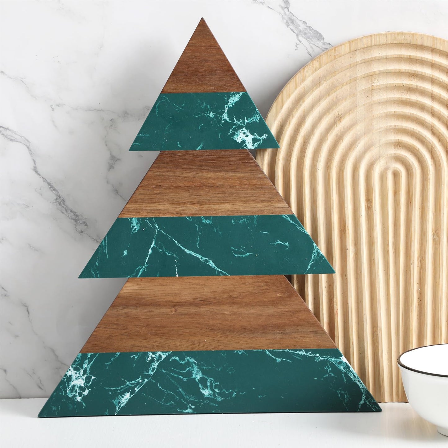 Reallnaive Green Christmas Tree Marble Cheese Board Charcuterie Cutting Tray Marble Serving Decorative for Decoration Charcuterie Kitchen