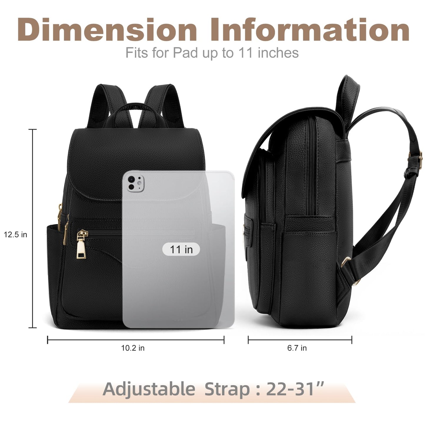 SYTRAH Mini Backpack Purse for Women, Causal Small Backpack with Built-in RFID Wallet & 11" Tablet Sleeve, Stylish Travel Daypack for Daily Black