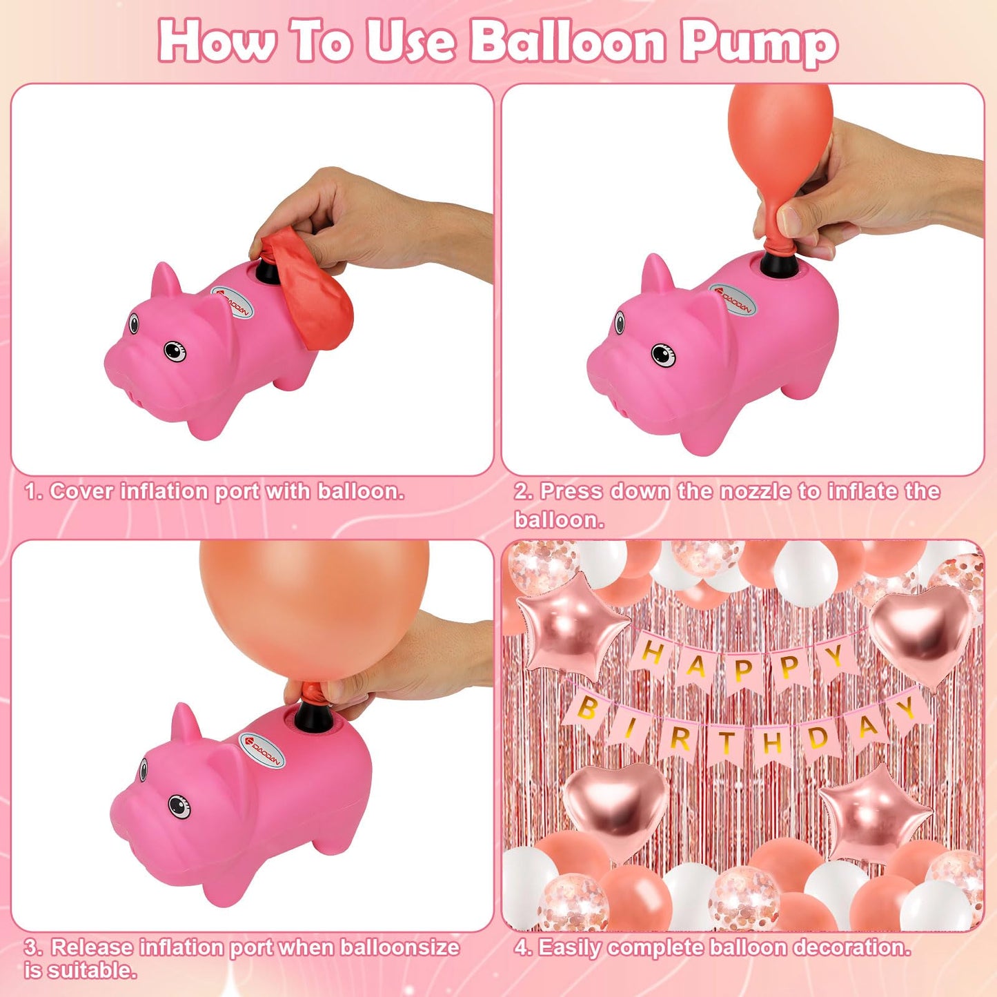 Rose Gold Birthday Decorations With Electric Balloon Pump, Happy Birthday Decorations for Women Girls, Birthday Party Decorations Kit Balloon Garland Kit Decoracion de Cumpleaños Para Mujer