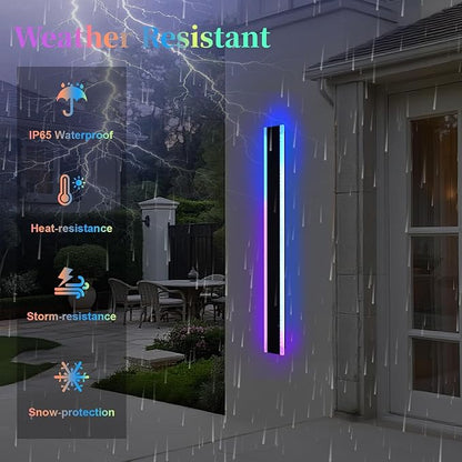 2 Pack Modern RGB Outdoor Wall Lights for Patio,48 inch Long Outdoor LED Wall Lights,Dimmable LED Long Linear Exterior Lighting,Outside Linear Wall Light for Front Door,Garage,Enterway