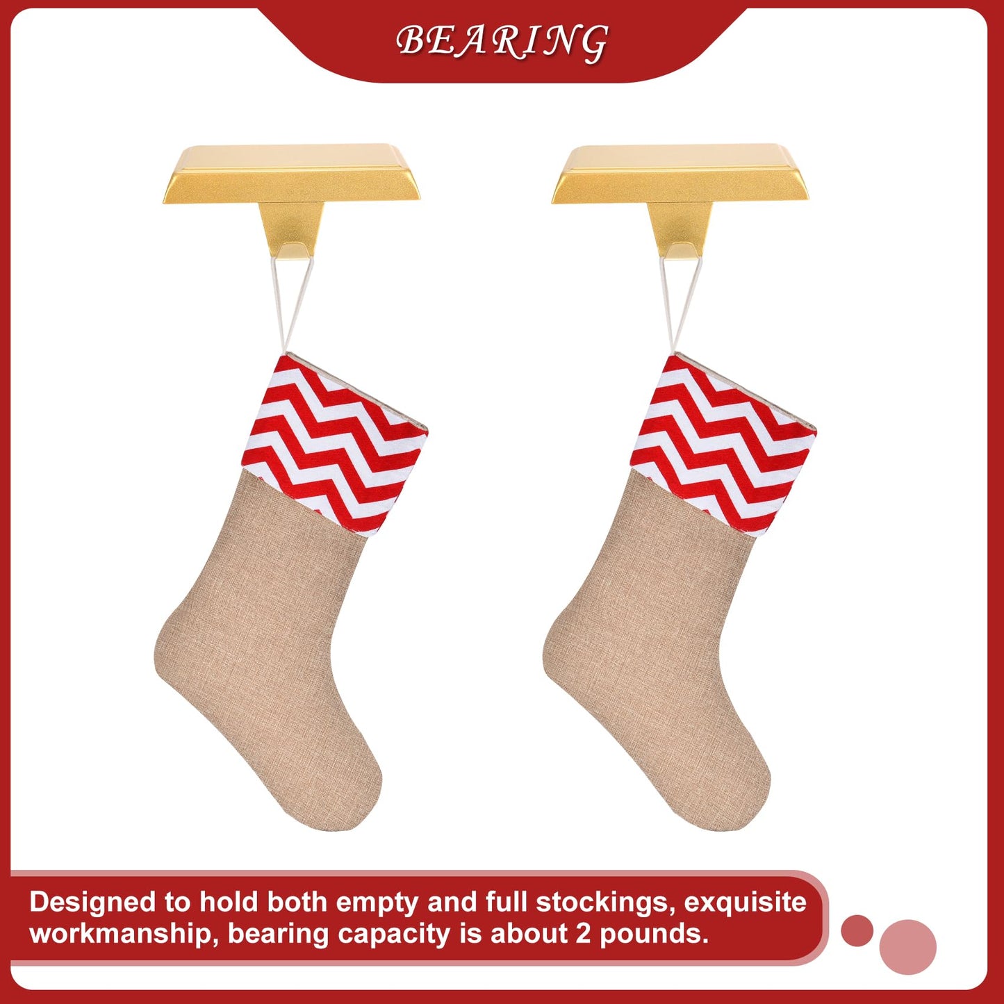 Sunshane 6 Pieces Christmas Stocking Holders Mantel Stocking Hanger Hooks Fireplace Mantle Metal Hang Bases for Xmas Party Decorations (Gold)