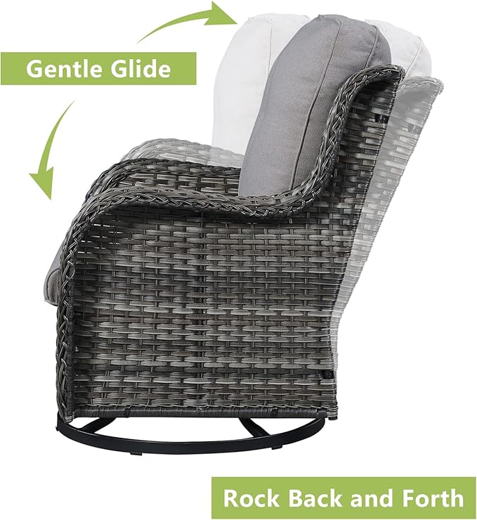 Rilyson Wicker Patio Furniture Set - 5 Piece Rattan Outdoor Sectional Conversation Sets with 2 Swivel Rocking Chairs,2 Ottomans and 1 Side Table for Porch Deck Garden(Mixed Grey/Grey)