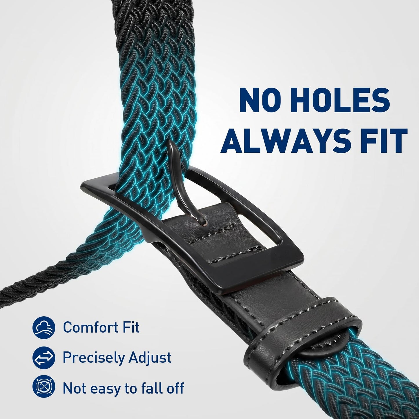 VONMELLI Mens Stretch Braided Belt, Elastic Golf Belt for Men 1 3/8" Casual Woven Belts for Jeans Pants, Black L