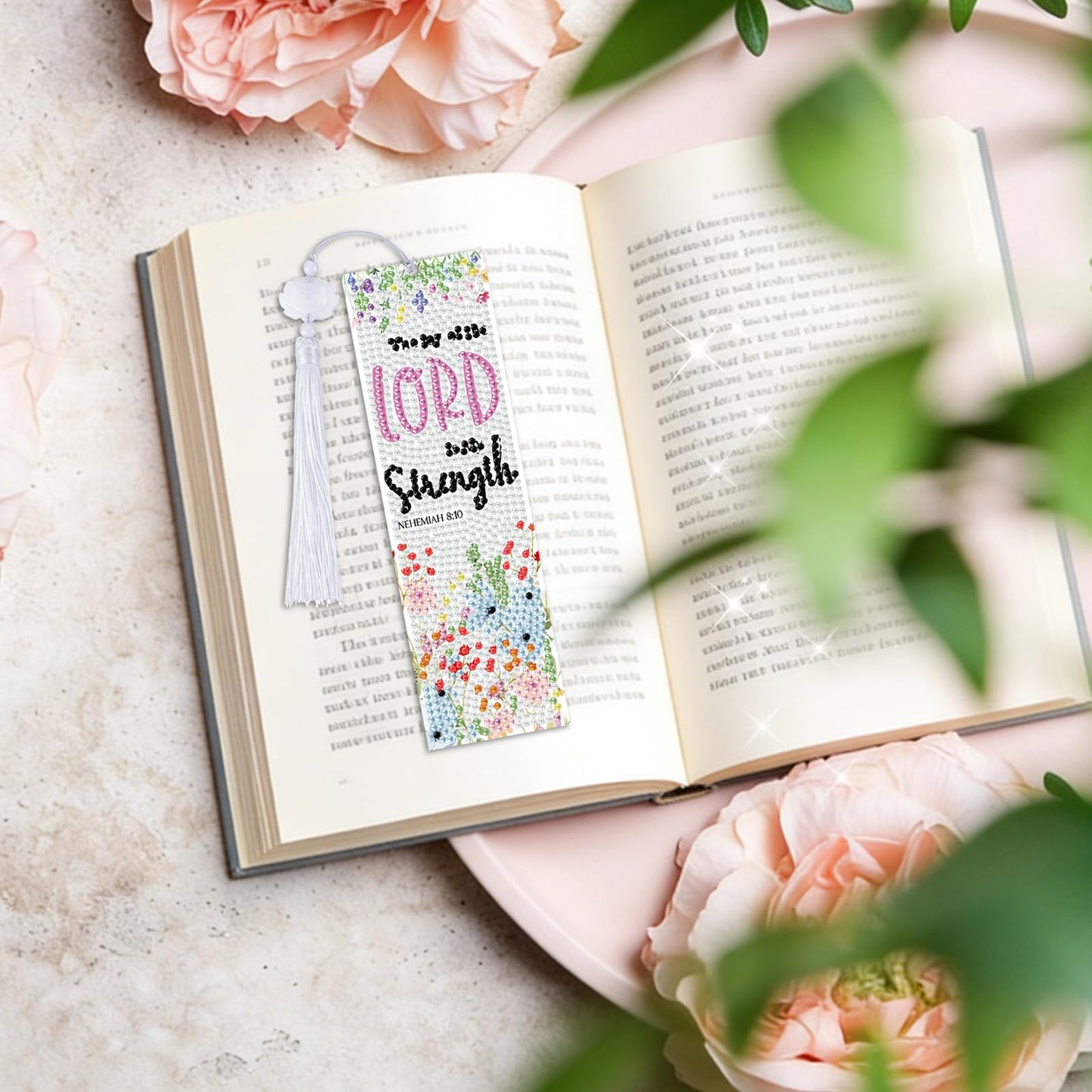 8 Pieces Christian Bible Verse Diamond Art Bookmarks 5d Christian Beaded Bookmark Acrylic Tassel Bookmark for DIY Making Beginners Kids Adults Arts Craft Supplies (Christian-1)