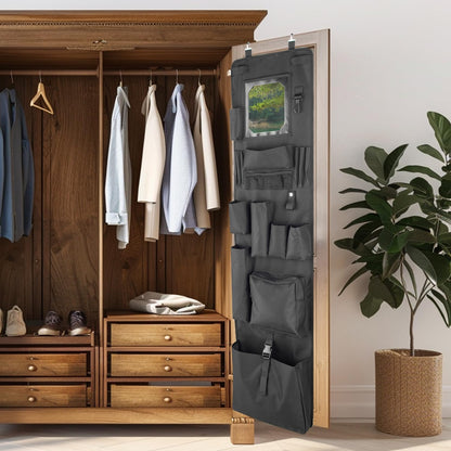 Chuanke Police Style Hanging Closet Shelf Hanging Work Locker Organizer 53.54 x 12.6 Inches Door Locker Organization with Acrylic Soft Mirror Waterproof 600D Oxford Cloth (Black)
