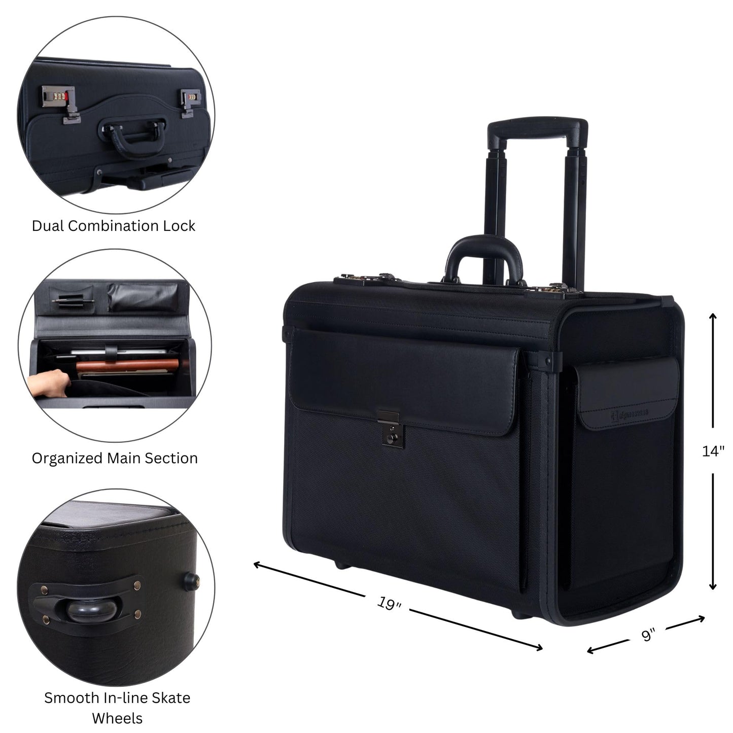 Alpine Swiss Rolling 17" Laptop Briefcase on Wheels Attache Lawyers Case Legal Size Black