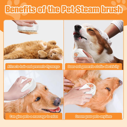 SOGUE Cat Steam Brush,Rechargeable Pet Steam Brush for Cats Dogs,Silicone Dog Brushes for Short&Long Haired Dogs,3 In 1 Pet Hair Remover Tool for Massage Grooming,Cleaning,Shedding White
