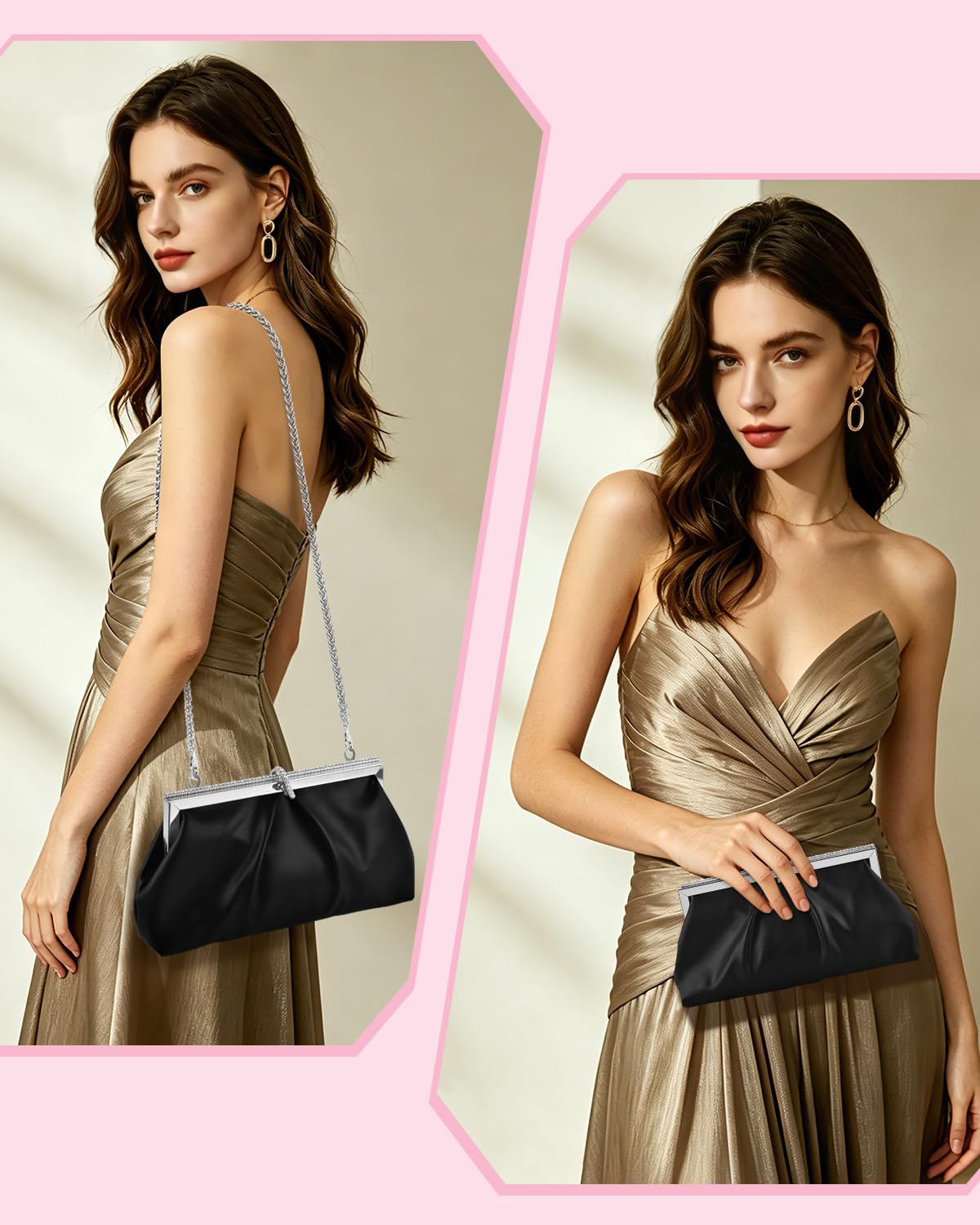 TINDTOP Clutch Purses for Women, PU Leather Formal Evening Bags Shoulder Party Handbags Wedding Cocktail Prom Clutches (A-Black)