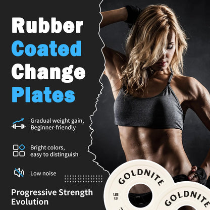 GOLDNITE Change Plates 1.25LB Set Rubber Coated Fractional Weight Plates Olympic Bumper Plates - Barbell Weights for Strength Training, CrossFit, Home Gym Workouts Powerlifting
