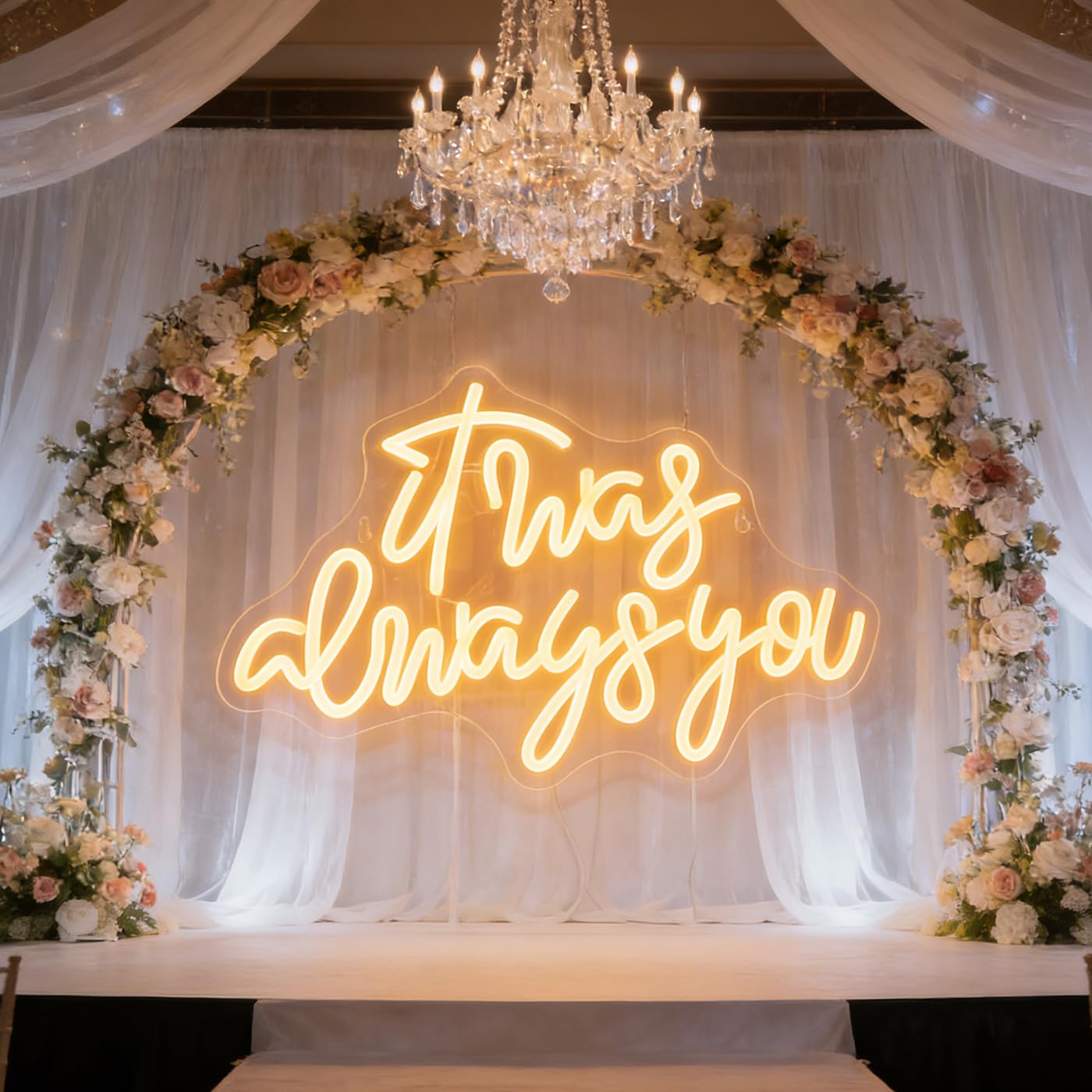 QiaoFei LED It Was Always You Neon Sign with Dimmer Switch Decor for Wedding,Engagement, Birthday Party, Wall Decor for Bedroom Living Room Bar and Gifts for Loved Ones(Warm white)