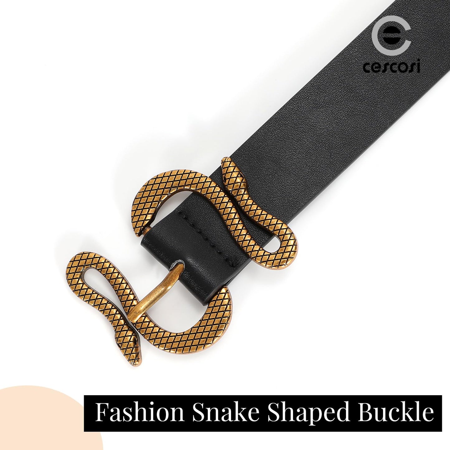 CESCOSI Women Leather Belt with Snake Buckle Fashion Women Belt for Jeans Pants Dresses,A-Black