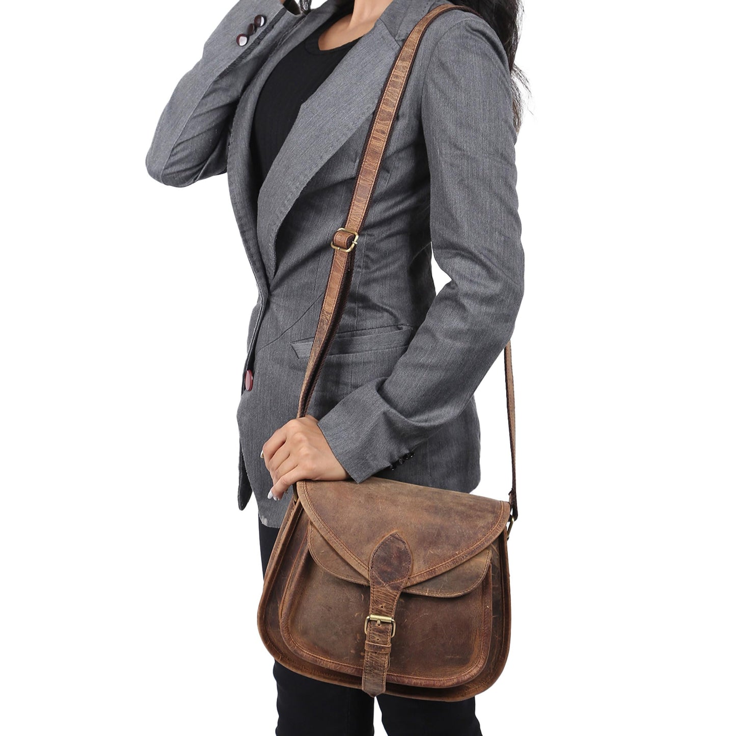 Leather Crossbody Bag for women purse tote ladies bags satchel travel tote shoulder bag (Distressed Tan)