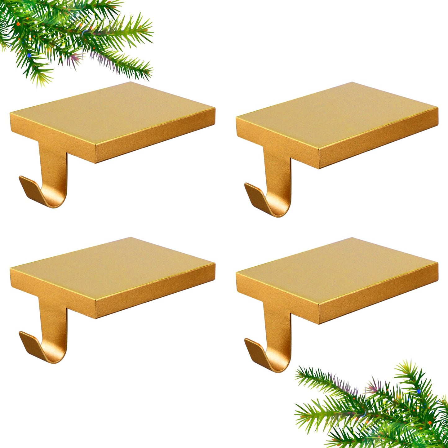 Anrgterg 4 Pcs Christmas Stocking Holders, Mantel Stocking Hangers Metal Hanging Hooks with Protective Pads for Xmas Holiday Counter Window Home Table Gold