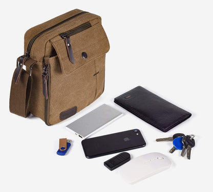dealcase Canvas Small Messenger Bag for Men Women, Casual Shoulder Bag Chest Bag Travel Carry Bag Multi-pocket Purse