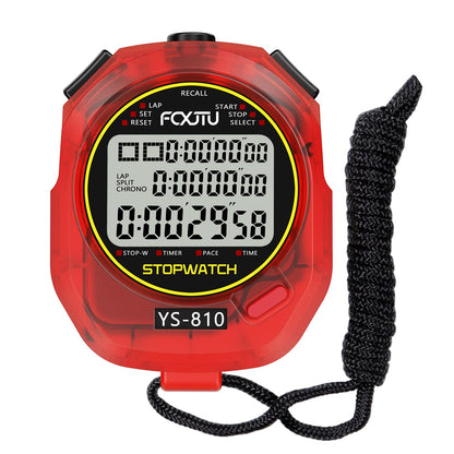 FCXJTU Sports Stopwatch Timer, 10 Lap/Split Memory Digital Stopwatch Countdown Timer with 12/24 Hour Clock Alarm On/Off, Calendar 3-Row Extra Large Screen Lanyard for P.E Coach and Referees (Red)