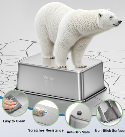 Qiuma Stainless Steel Litter Box with Handle, Large Metal Cat Litter Box with High Sided for Big and Small Cats, Kitty Litter Boxes, Non-Stick, Easy to Clean, Odor-Free, Small Cat Toilet