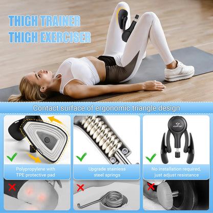 Thigh Trainer for Women, 15-70LB Adjustable Resistance Inner Thigh Exerciser for Pelvic Floor Muscle Repair, Thigh Trainer Kegel Exercise for Shaping, Yoga & Weight Loss at Home Gym - Black Gray